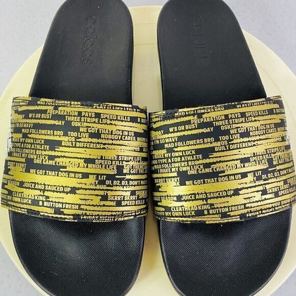 Adidas Adilette Comfort Slides Men's Size 8 Black and Gold - Picture 3 of 10